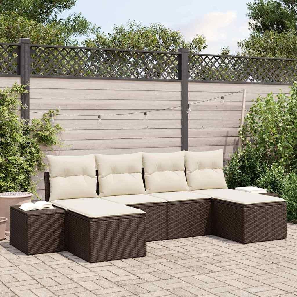 Maison Exclusive - Garten-Sofa-Set mit Kissen 4 pcs Braun und Creme Poly-Rattan
