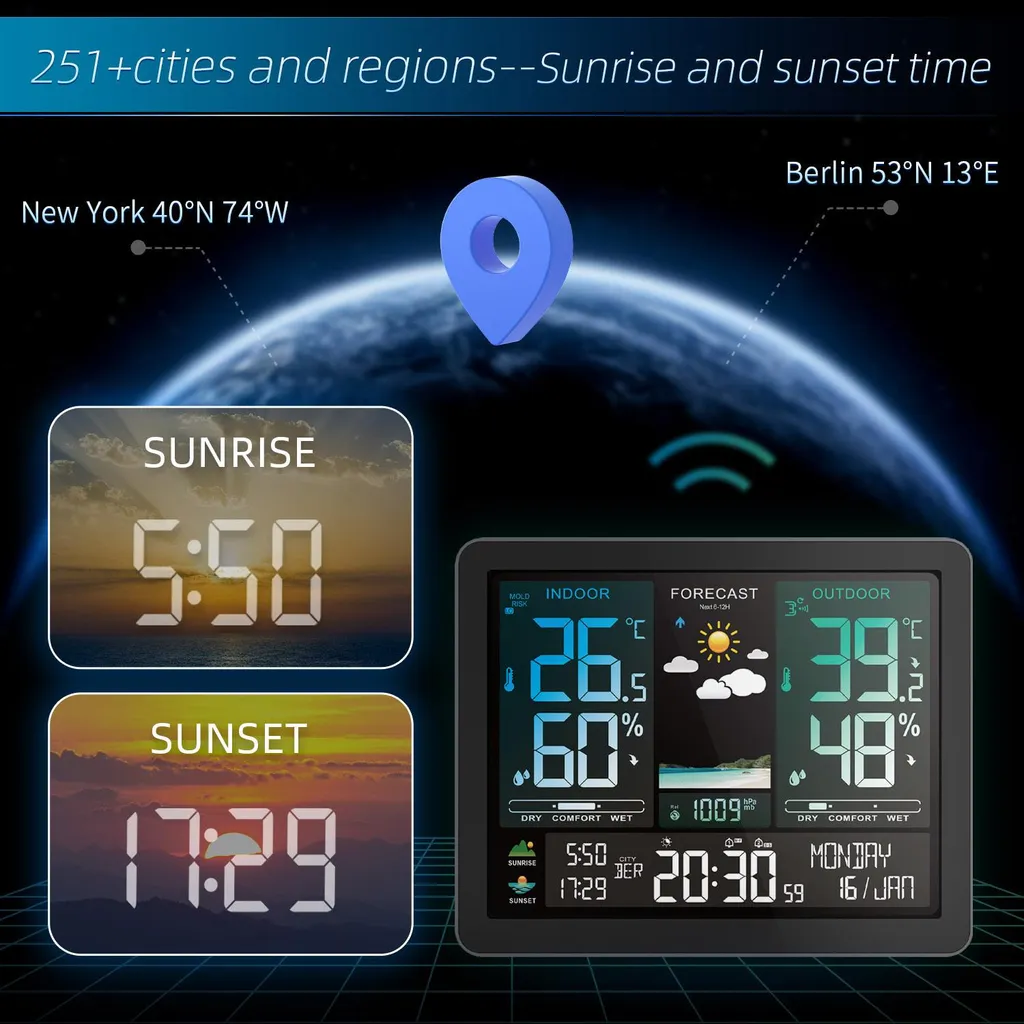 Station météo électronique multifonctions pour bureau à domicile ABS