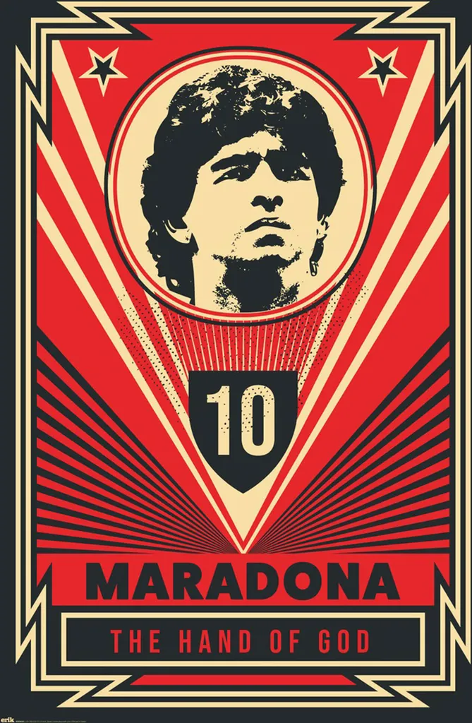 Poster Maradona Hand of God avec Cadre Shinsuke Maxi Noir en MDF 61x91
