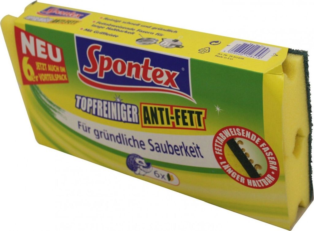 Spontex - Topfreiniger Anti-Fett mit fettabweisenden Fasern - Inhalt 6 Stück - 19311070