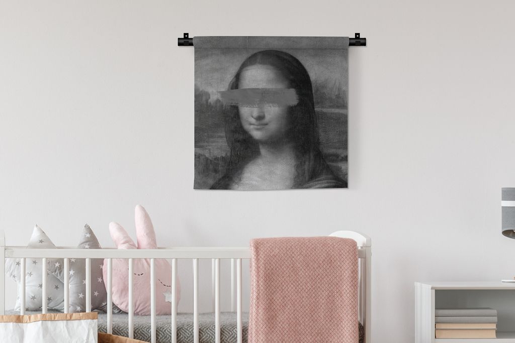 MuchoWow Wandteppich Wandbehang Mona Lisa - Leonardo da Vinci - Schwarz - Weiß 60x60 cm Tapisserie Dekoration Wandtuch - Dekorationen - Wand Decke