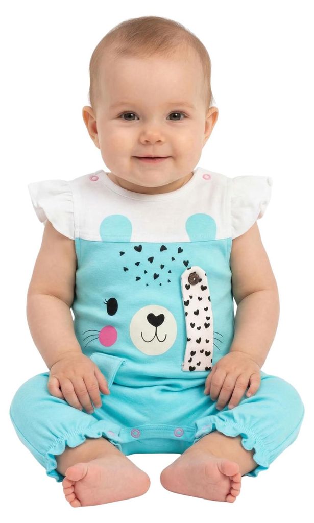 Kurzärmeliger Body - Größe 68, Alter 6-8 Monate - Hellblau - 100 % Baumwolle - mit 3D - Ohren und Ärmeln mit Rüschen - Kurzarm Baby-Body