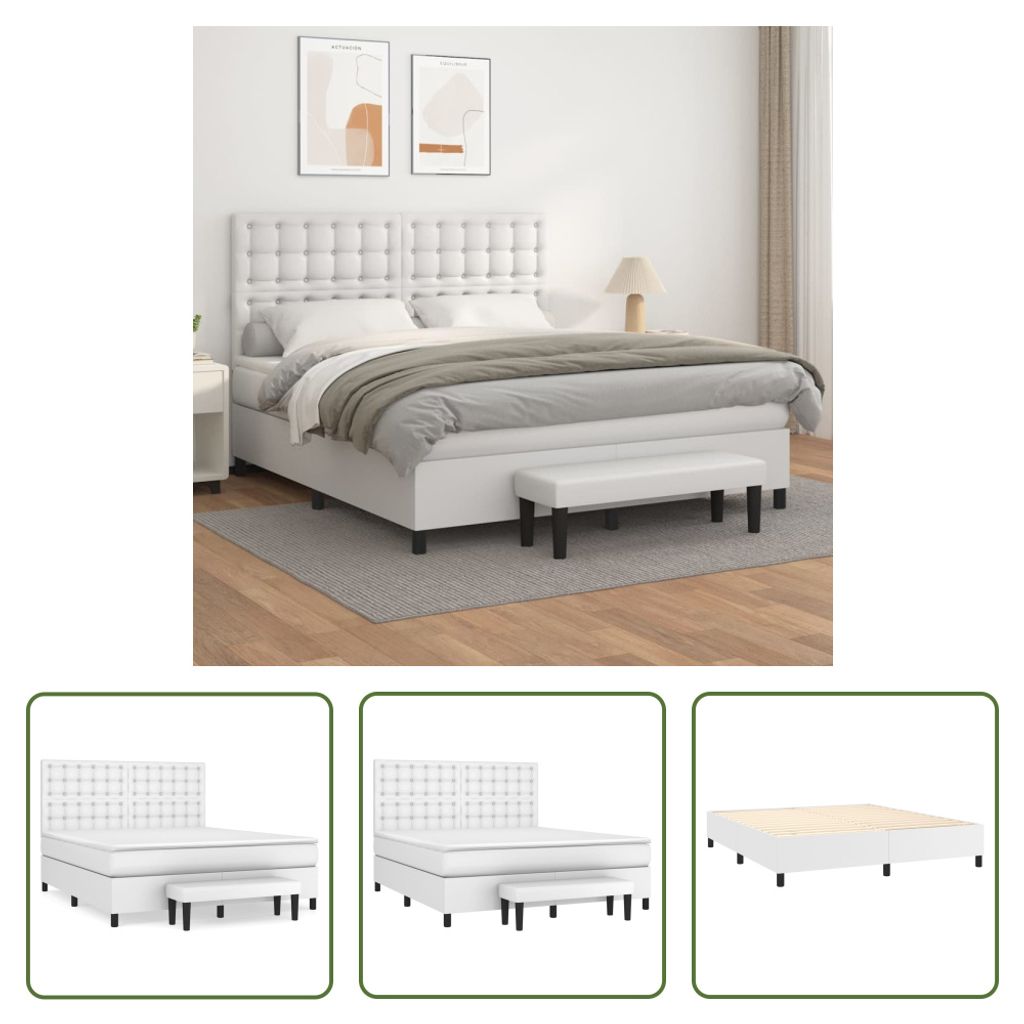 The Living Store Boxspringbett mit Matratze Weiß 180x200 cm Kunstleder
