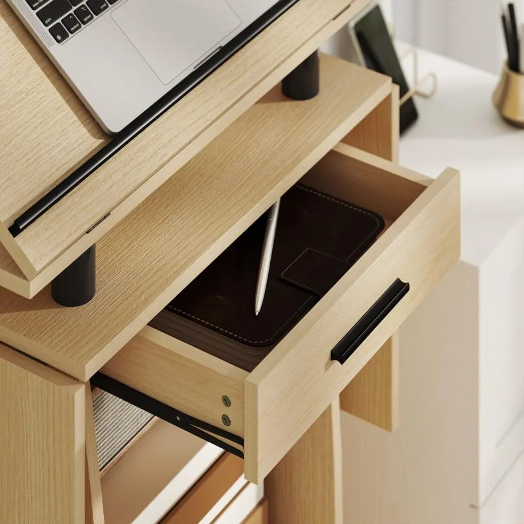 Tablette pour Ordinateur Portable à Roulettes et Rangement Aspect Chêne - 7