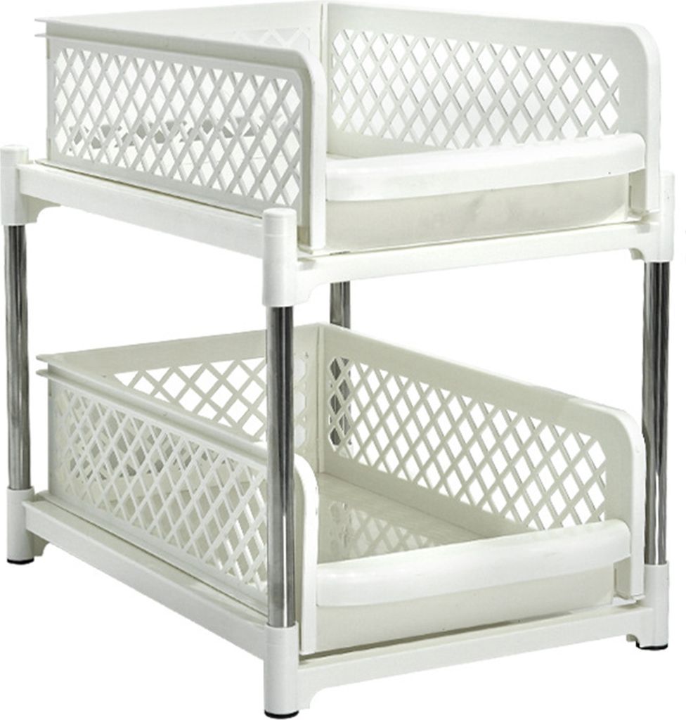 Ausziehbares Untertisch-Organizer-Lagerregal, doppellagiges Design, große Kapazität, starke Tragfähigkeit, einfache Montage, Schrank-Organizer-L...