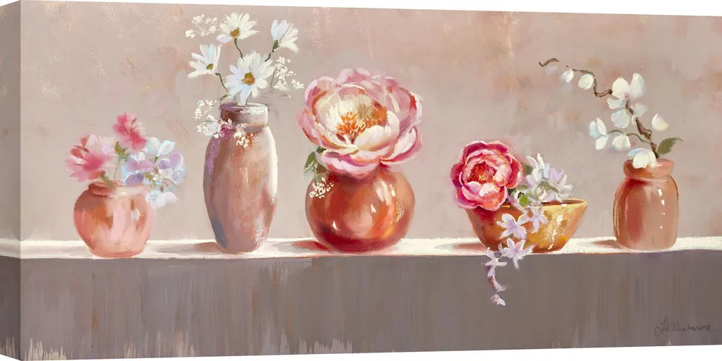 Tableau Panoramique Fleurs Shabby Chic sur Toile Premium 100x50 cm