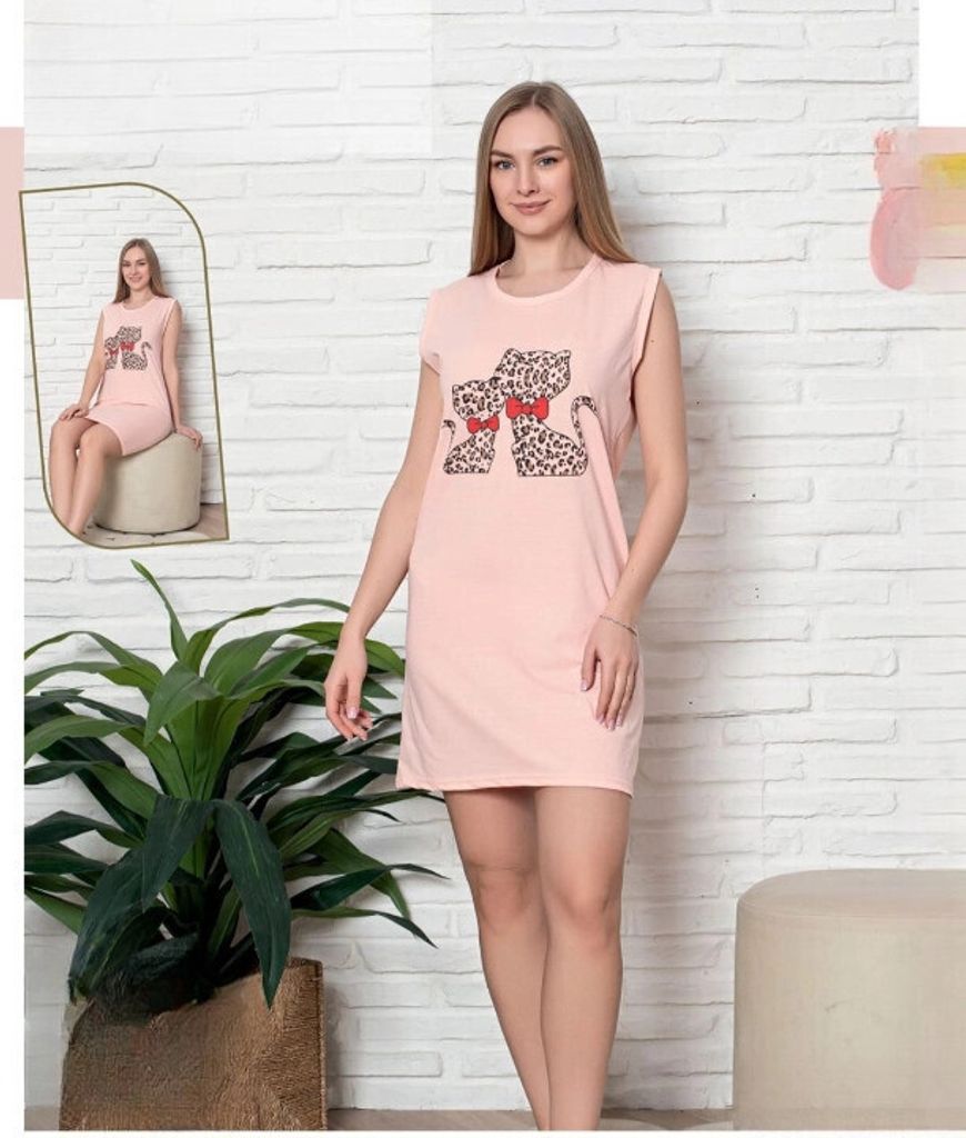 Damen Nachthemd Tunika Pyjama Schlafanzug Lachsfarbe XL Zdjęcie produktu 