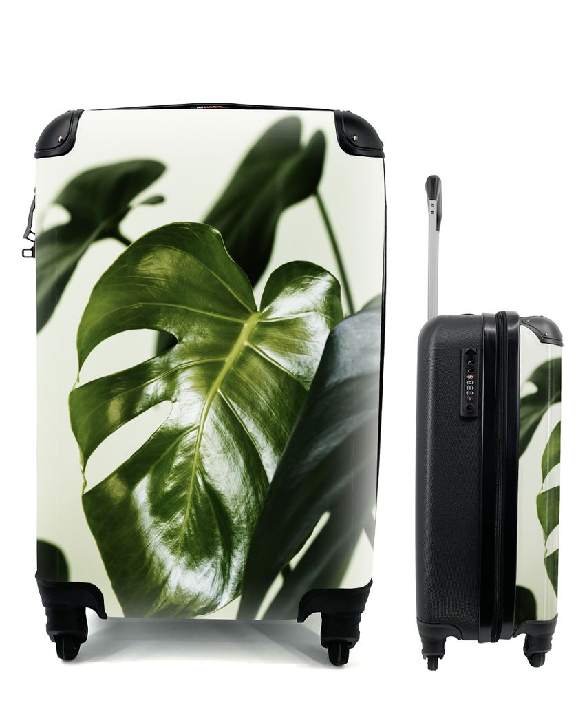 MuchoWow Koffer Handgepäck Trolley Rollkoffer Kleine Reisekoffer mit 4 Rollen - Foto von dunkelgrünen botanischen Blättern - Cabin Size < 55x4...