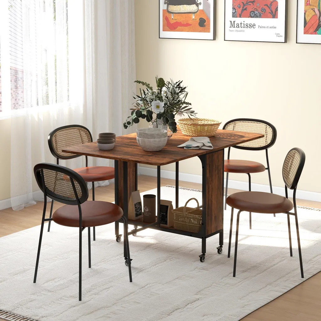 HOMCOM Table à manger pliante rectangulaire sur roulettes marron - 2