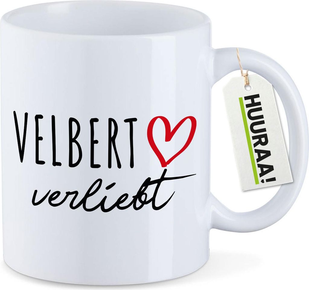 Huuraa Kaffeetasse Velbert verliebt 330ml Weiß Keramik Kaffeebecher Geschenkidee