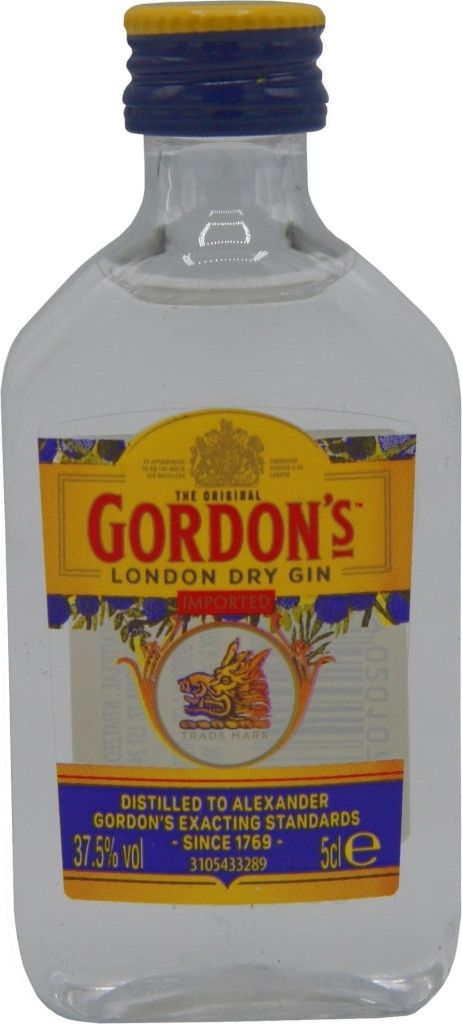A small bottle of Gordon's London Dry Gin.