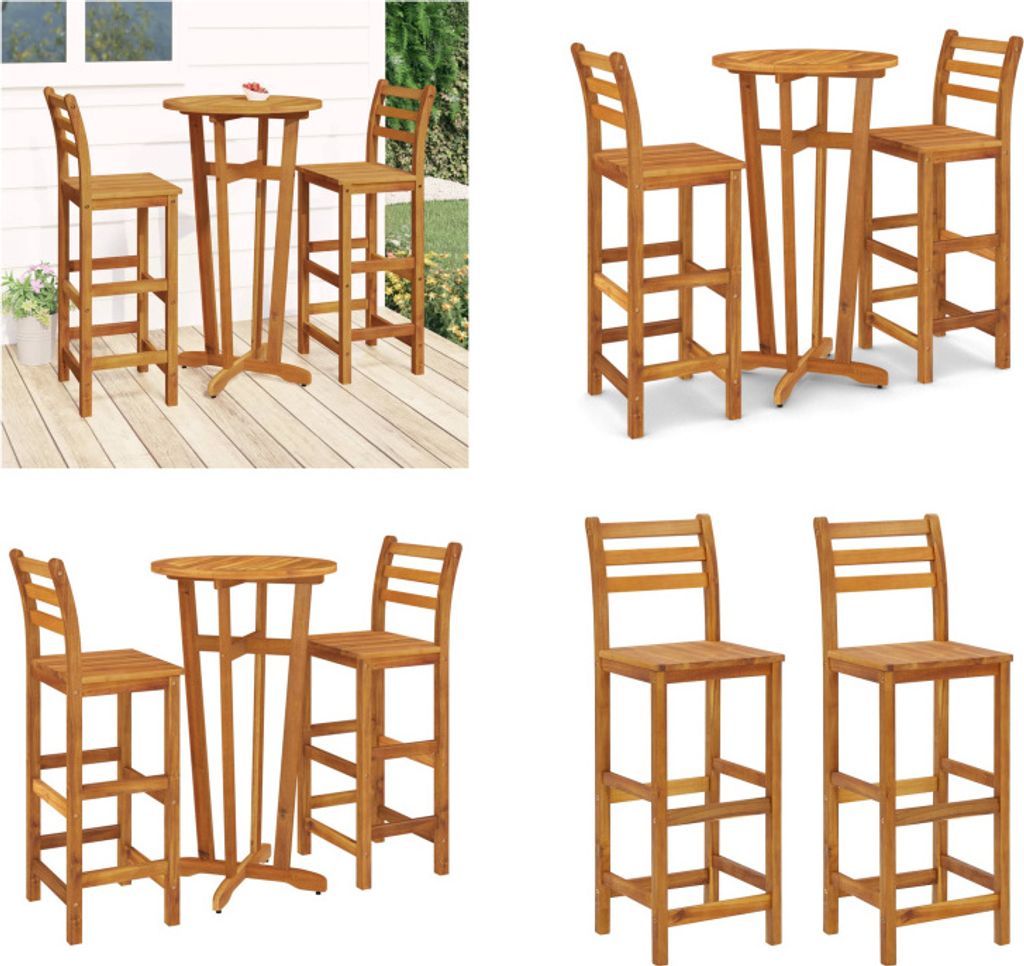 vidaXL 3 tlg. Gartenbar Set Massivholz Akazie - Garten-Bar-Set - Gartenbar-Sets - Outdoor-Bar-Set - Outdoor-Bartisch Und Stühle