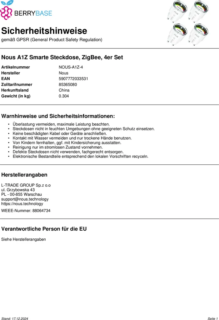 Automatisez votre Maison avec le Lot de 4 Prises ZigBee NOUS A1Z 15A