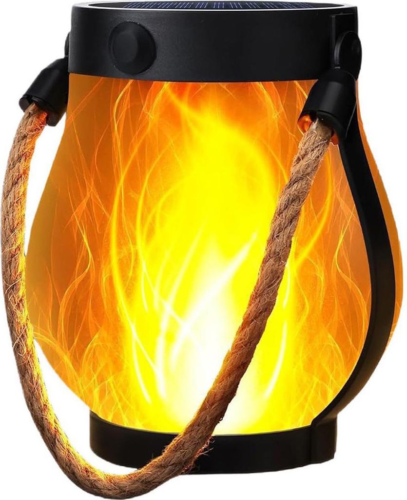 Gartenlicht, Solar Flammenlaterne mit Hanfseil, 22 LED Produktbild 