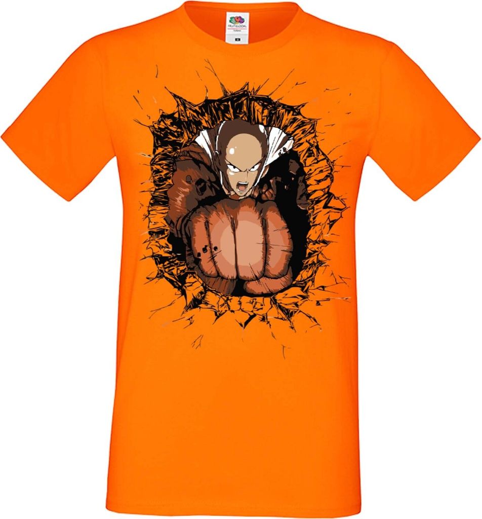 Herren T-Shirt Manga Anime One manga Punch Anime Man 02 Saitama, Man S / Orange