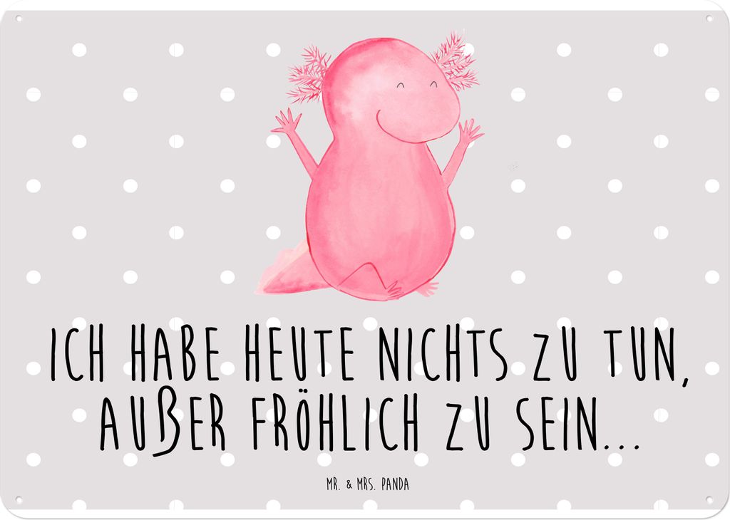 Mr. & Mrs. Panda tafel Axolotl Hurra DIN A4 - Grau Pastell - Geschenk, Freude, Wandbild, Fröhlich, Blechschild, Metallbild, Schild, Türschild Met...