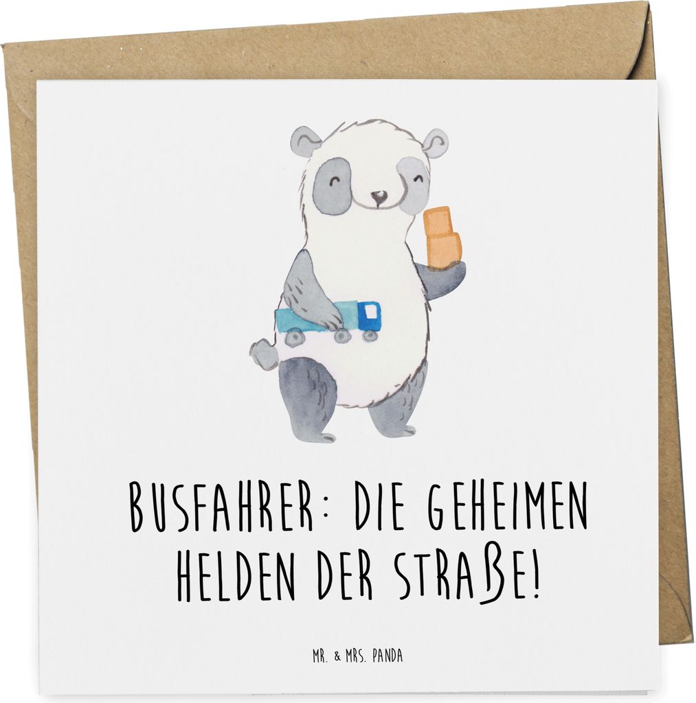 Mr. & Mrs. Panda doppelkarte Busfahrer Helden - Weiß - Geschenk, Danke sagen, Geschenke, Herz erwärmt, Aufmerksamkeit, Bedanken, Grußkarte, falt...