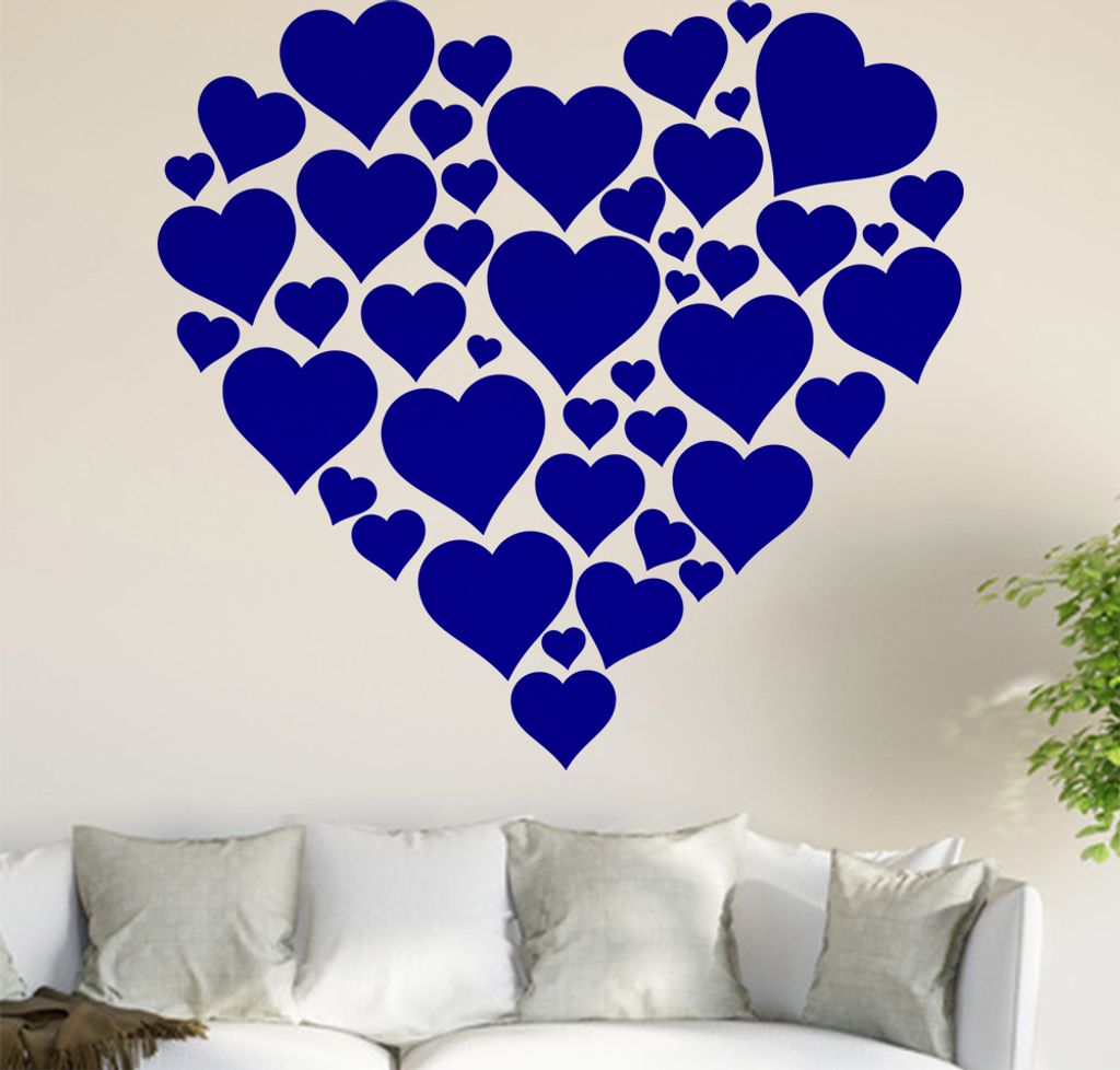 Herzen Wandtattoo in 6 Größen - Wandaufkleber Wall Sticker - Dekoration, Küche, Wohnzimmer, Schlafzimmer, Badezimmer