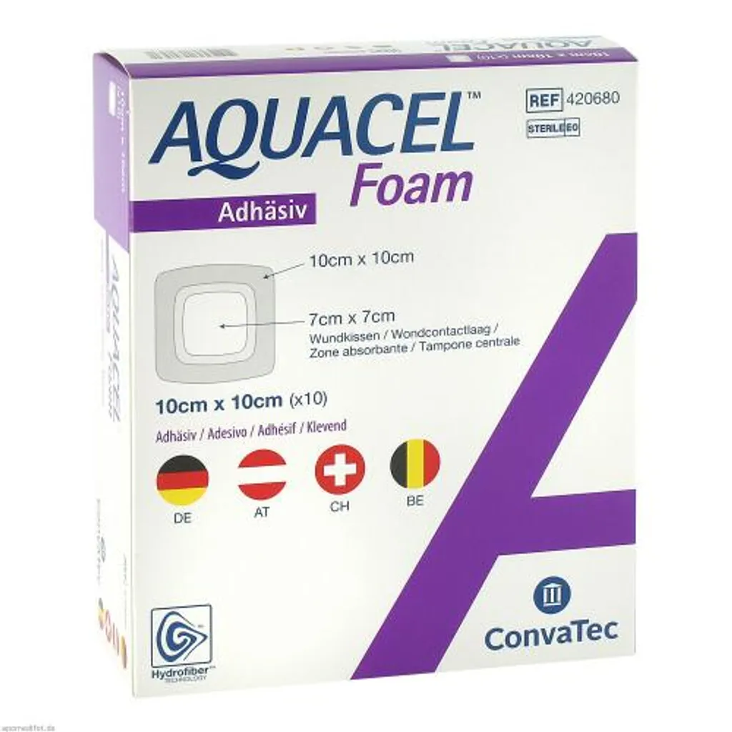 Aquacel Foam Adhésif 10x10 cm - Pansement Hydrofibre boîte de 10 pcs