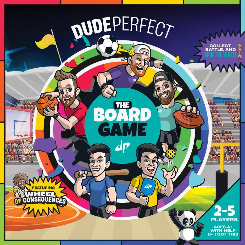 Dude Perfect Brettspiel mit Mini-Sportwettkämpfen, Basketballkorb & Torpfosten für 2-5 Spieler