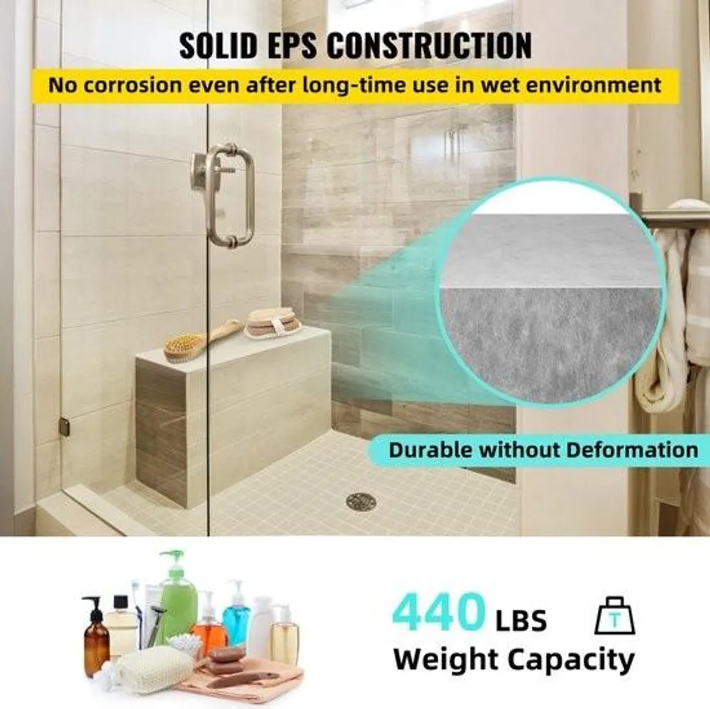 Siège de douche à carreler en composite EPS - Module prêt à poser