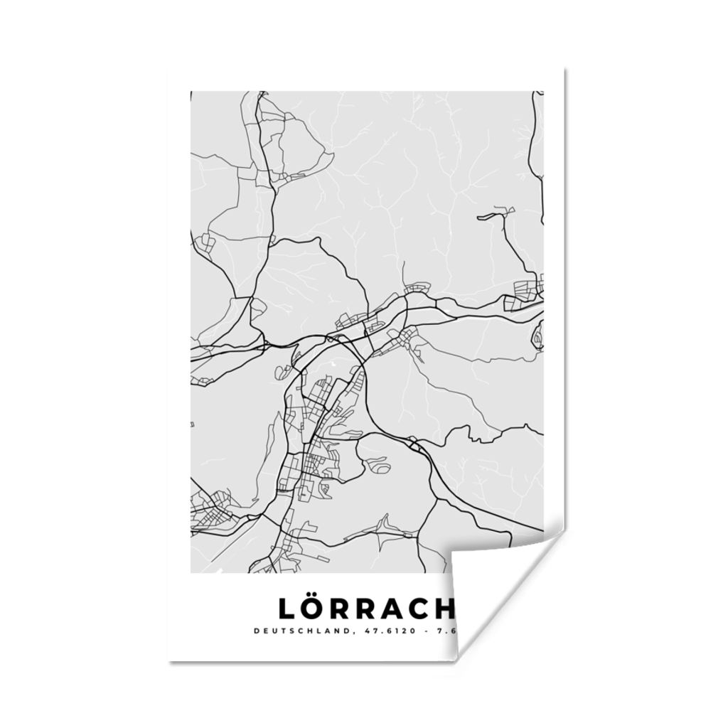 MuchoWow Poster Stadtplan - Karte - Lörrach - Deutschland 40x60 cm - Plakate für die Wand - Poster Babyzimmer