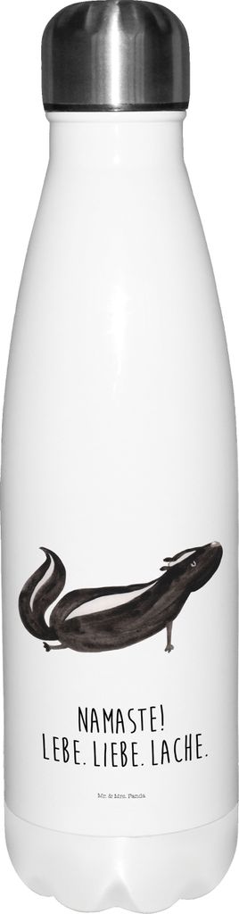 Mr. & Mrs. Panda Trinkflasche Stinktier Yoga - Weiß - Geschenk, Liebe, thermosflaschen, Edelstahl Thermosflasche, Raubtier, Skunk, Lebe, Thermos, ...