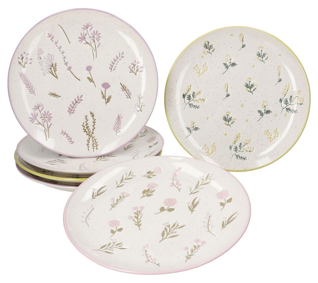 Jardin 6er Set Kuchenteller Keramik Blume creme gelb lila Produktbild 