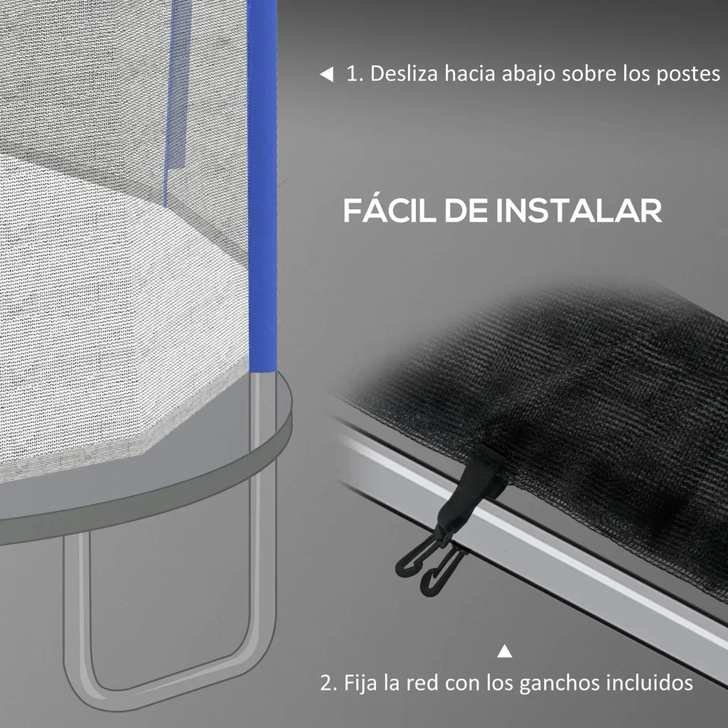 Filet trampoline 305 cm bleu résistant aux UV avec fermeture éclair