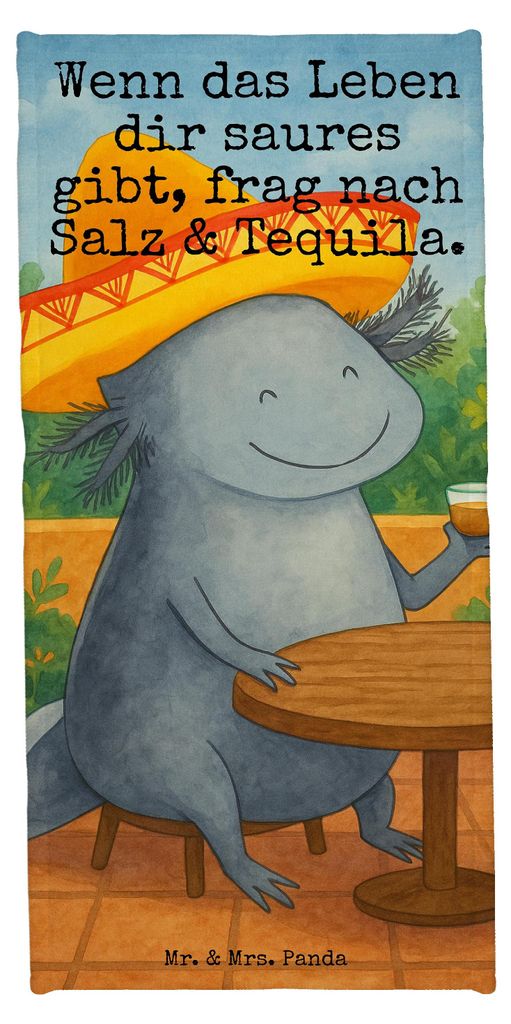 Mr. & Mrs. Panda sporthandtuch Axolotl Tequila Design - Weiß - Geschenk, Frotteetuch, Duschhandtuch, Badehandtuch, Handtuch, Badhandtuch, Party, t...