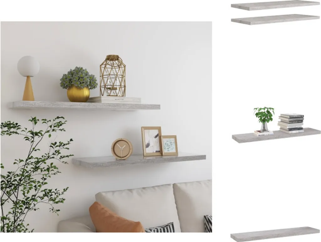 2 Mensole da Parete Grigio Cemento 90x23,5 cm - vidaXL MDF Metallo