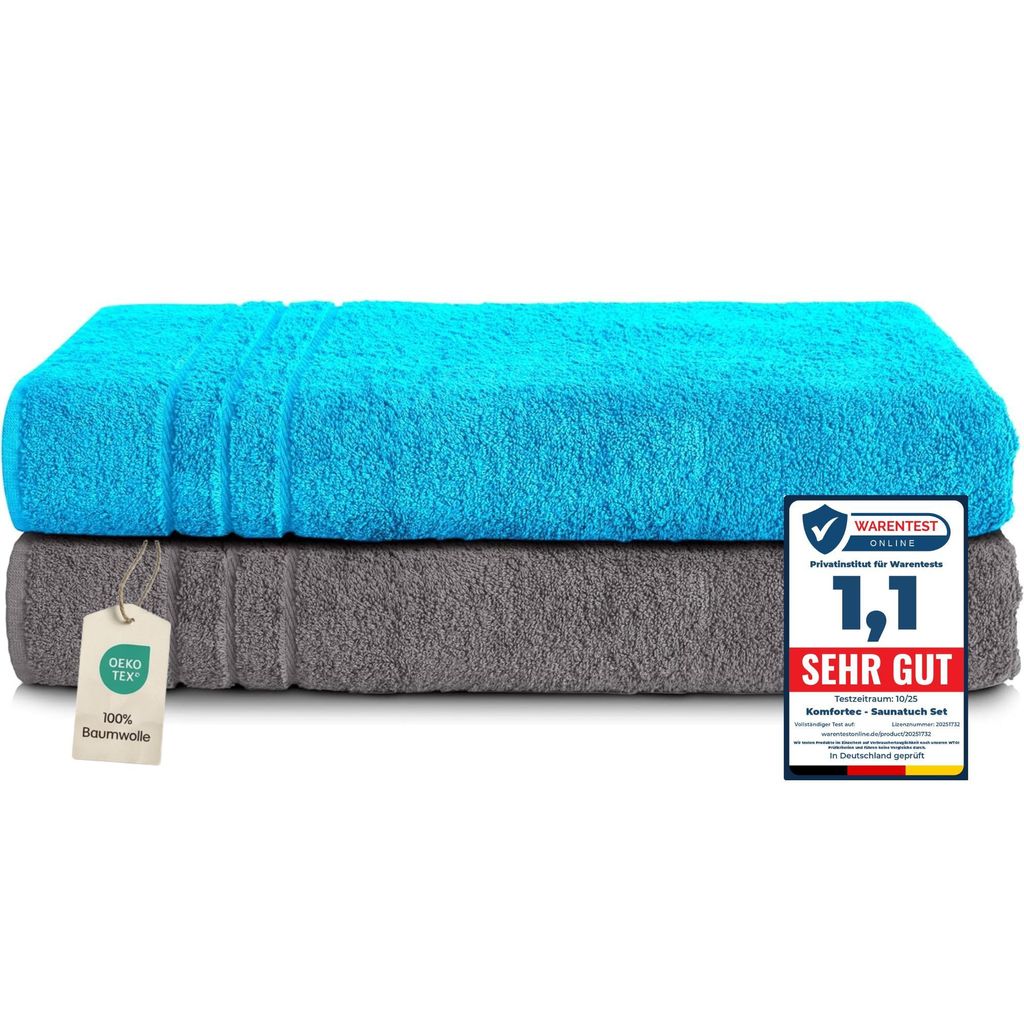 Komfortec 2er Saunatuch Set 80x200 cm aus 100% Baumwolle, Produktbild 