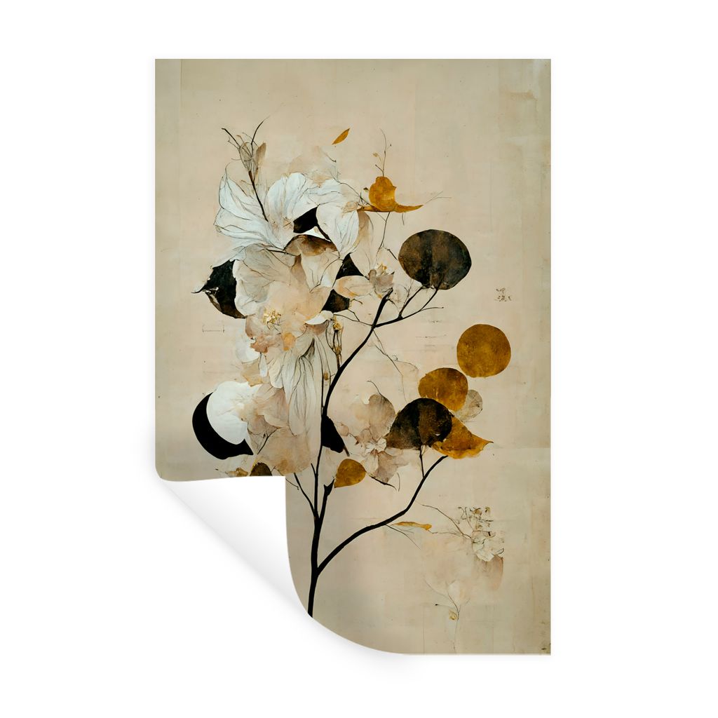 MuchoWow Wandtattoo Wandsticker Wandaufkleber Blumen - Blätter - Baum - Pastell 40x60 cm Selbstklebend und Repositionierbar - Wierderverwendbar ...