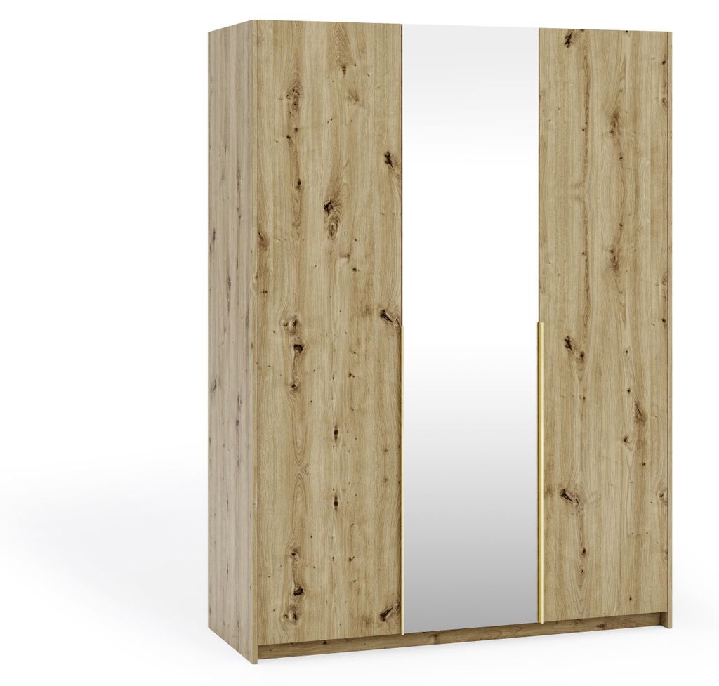 Margaret Hadas24 Kleiderschrank APOLLONIA mit Spiegel, Drehtürenschrank, moderner, Schrank, viel Stauraum150 x 204cm (artisan, goldene Griffe)