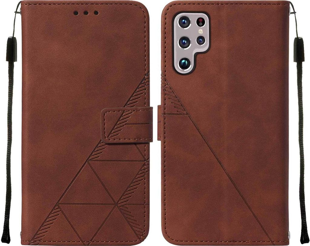 Galaxy S22 Ultra Hülle, Schlank Prägung Flip Leder Kartenfächer Schutzhülle mit Ständer für Samsung Galaxy S22 Ultra Braun
