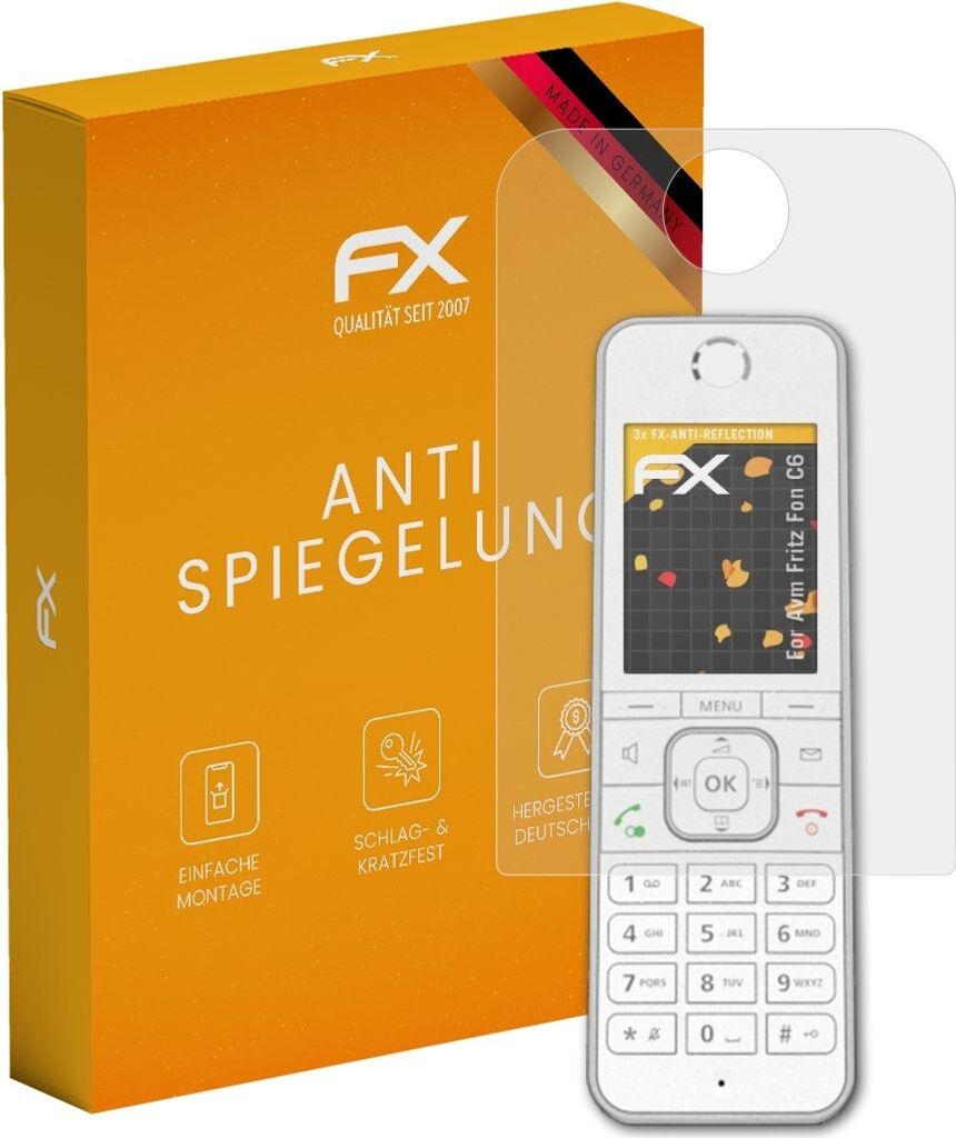 atFoliX FX-Antireflex 3x Schutzfolie kompatibel mit Avm Fritz Fon C6 Displayfolie