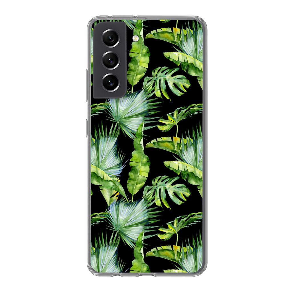 MuchoWow Handyhülle Schutzhülle Hülle für Samsung Galaxy S21 FE Palmwedel - Tropisch - Muster Silikon Softcase Handy Hülle - Mobiltelefonhülle
