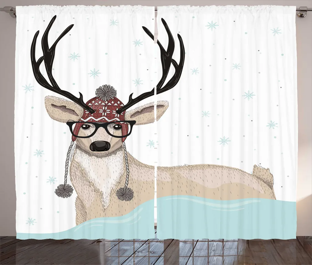 Rideau Salon Anti-Regard Noël 280x225cm Cerf Hipster avec Crochets