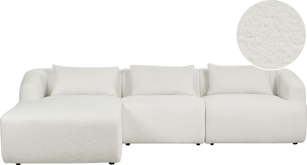 BELIANI Ecksofa Cremeweiß Bouclé L-förmig 3-Sitzer Sofa mit Chaiselongue Rechtsseitig Wohnzimmermöbel Modern Wohnzimmer Ausstattung Wohnecke Si...