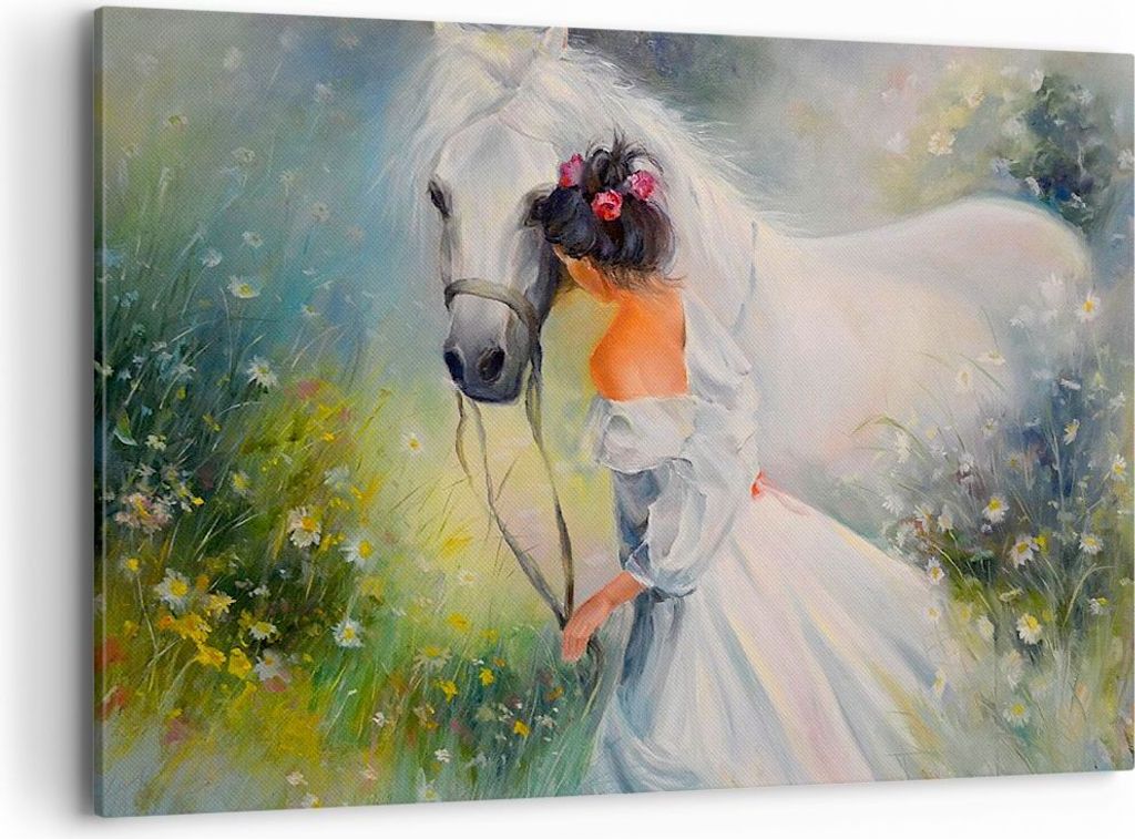 Bild auf Leinwand - Leinwandbild - Frau Wiese Pferd - Produktbild 
