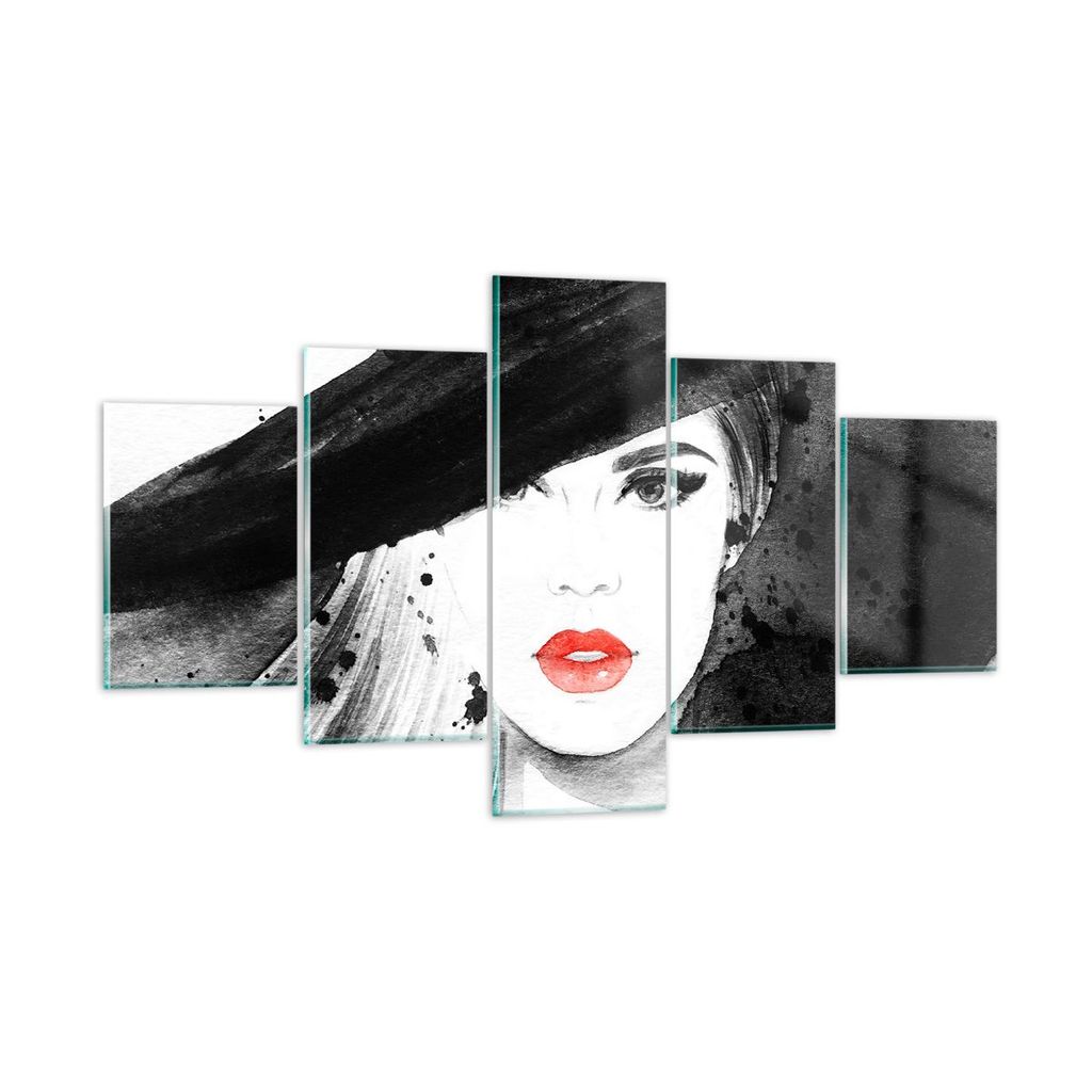 Bilder auf glas - Frau Gesicht Lippen - 125x70cm - Glasbilder - Wandbilder - Kunstdruck - zum Aufhängen bereit - Wanddekoration aus Glas - Glas Bi...