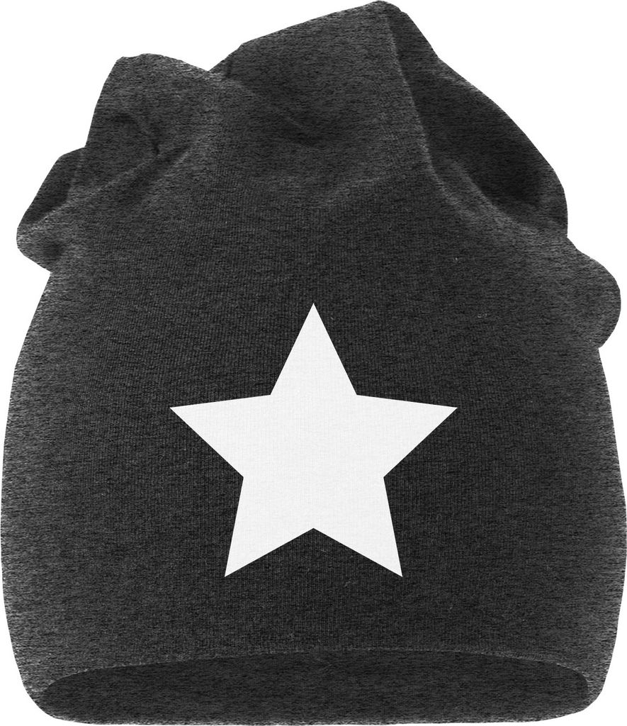 Jersey Beanie Stern Star Full Mütze Damen Herren bedruckt Moonworks dunkelgrau unisize