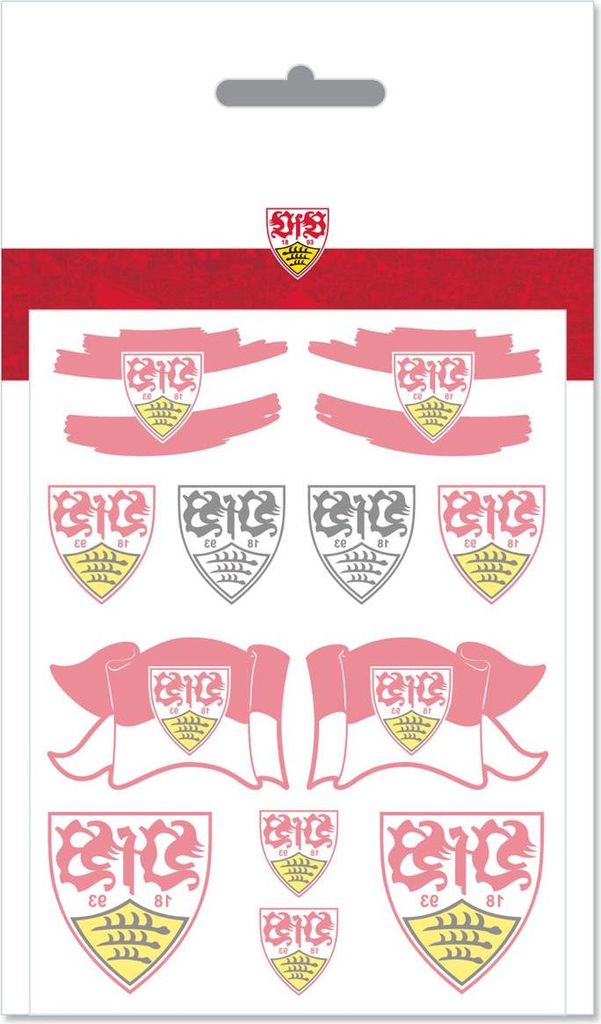 VfB Stuttgart Hauttattoo Set mit 12 temporären Fan Tattoos Produktbild 