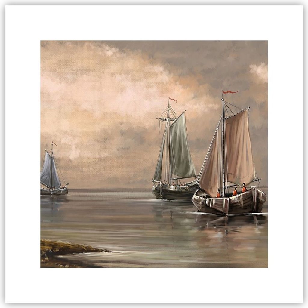 Poster - Poster ohne Rahmen - Meer Boot Fischer - 30x30 cm - Wand Bild - Wanddeko - Wandbilder - Kunstposter - Wandposter - Bilder - Kunstdruck - W...