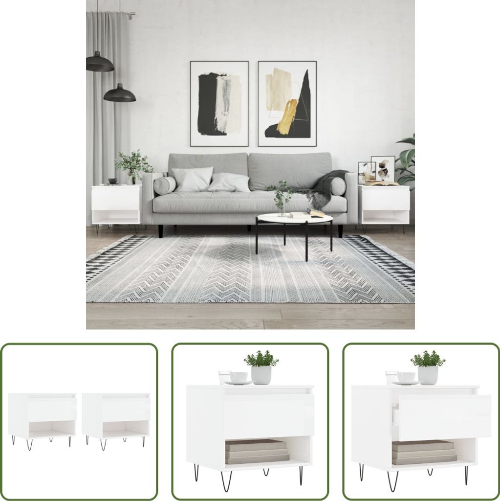 The Living Store Couchtische 2 Stk. Hochglanz-Weiß 50x46x50 cm Holzwerkstoff