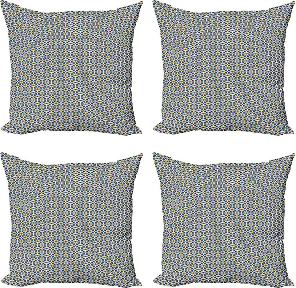 ABAKUHAUS Blumen Kissenbezug Set (4 Stück), Abstract Ornament Tile, Moderner Doppelseitiger Digitaldruck, 50 cm x 50 cm, Dark Blue Pale Senf