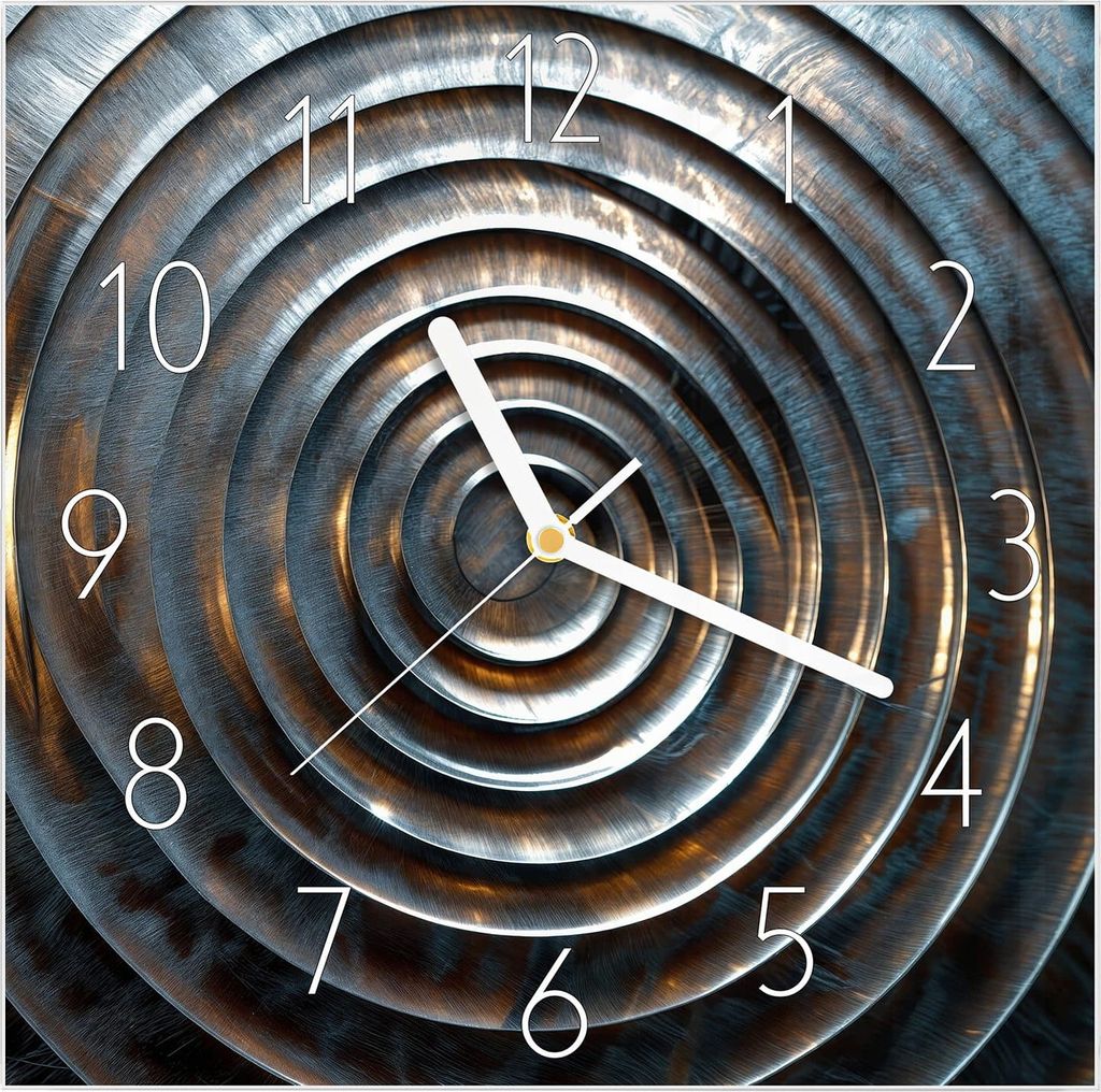 Wanduhr aus Glas mit Motiv Metallische Spiralen- 30 x 30 cm - inkl. Aufhängesystem