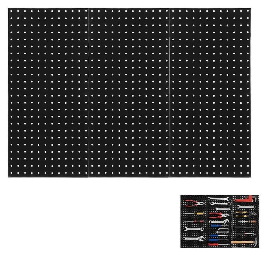 Metall Lochwand Paneele - Pegboard Wandregal 61x30 cm - 3er Set - Wandmontage - Garage Werkbank - Werkzeugaufbewahrung