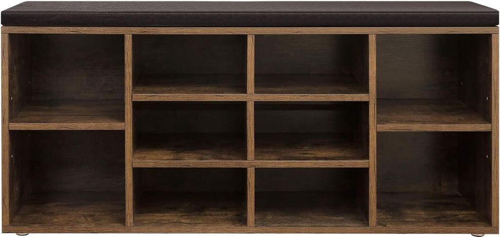 VASAGLE Schuhbank, Schuhregal, Schuhregal, Sofa, 10 Fächer, mit Polsterung, für Eingang, Flur, Schlafzimmer, 104 x 30 x 48 cm, Vintage, Dunkelbraun