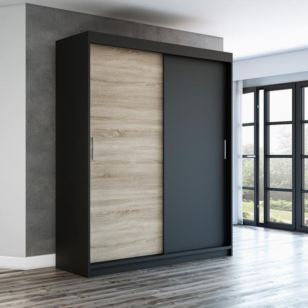Schwebetürenschrank, 2-türig Schrank! Moderne Garderobe für Kleidung. Verschiedene Farben (Weiß, Schwarz, Somona) Kleiderschrank PAX 180 cm